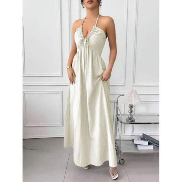 New Halter Lace Up Backless A-Line Dress - Picture 3 of 6